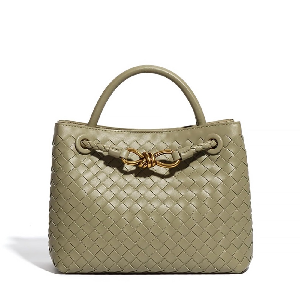 Vegan Leather Woven Handbag with Gold Accents